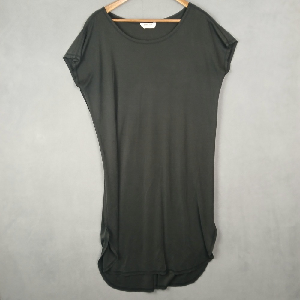 Double Zero Drop Shoulder Midi Dress Womens Medium Black High Low Hem Cap Sleeve
